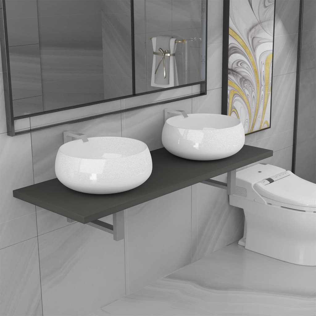 vidaXL Tridelni komplet kopalniškega pohištva iz keramike siv
