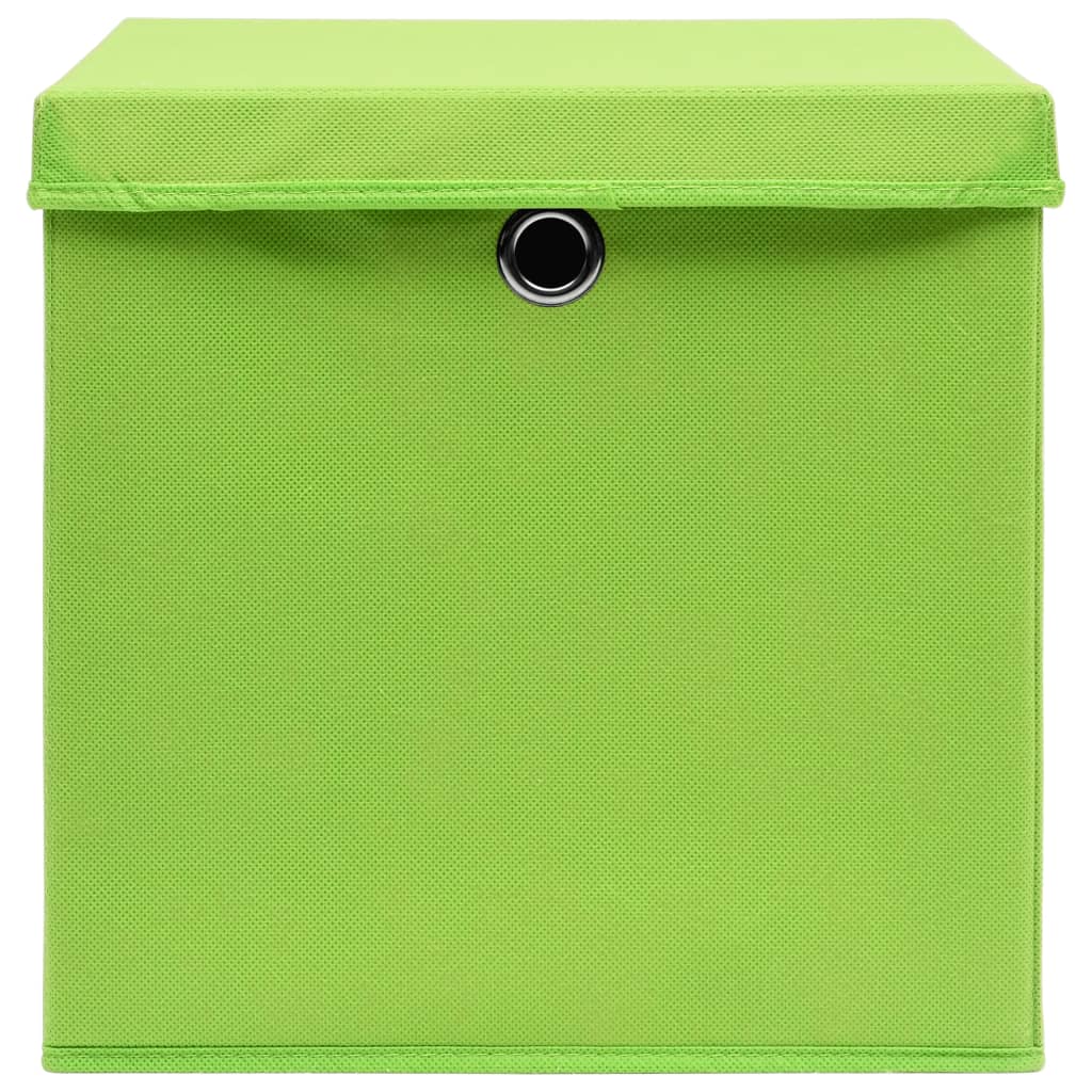 vidaXL Škatle s pokrovi 10 kosov 28x28x28 cm zelene