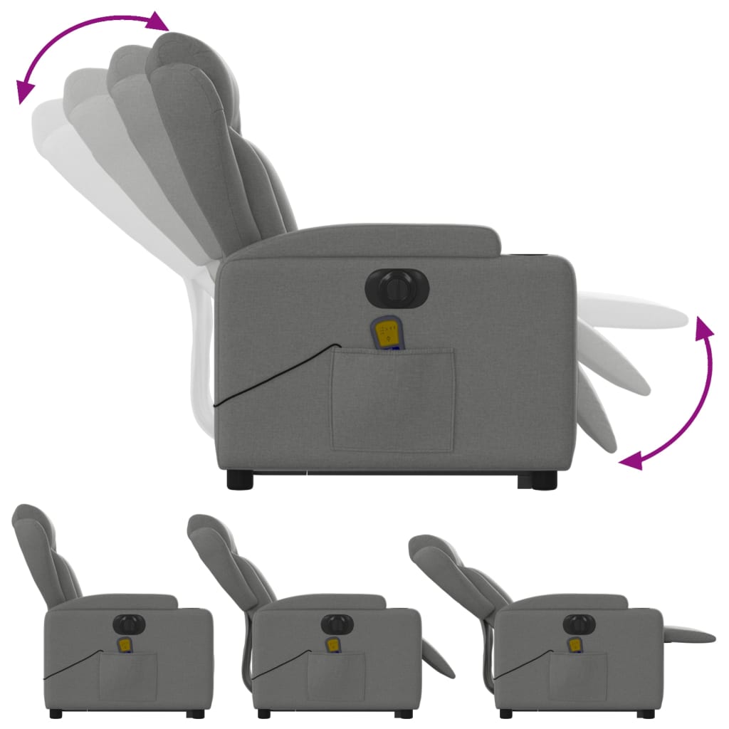 vidaXL Električni masažni naslanjač s funkcijo vstajanja temno siv