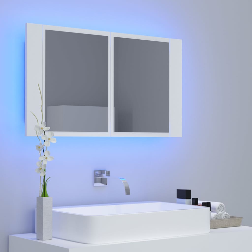 vidaXL LED kopalniška omarica z ogledalom bela 80x12x45 cm akril