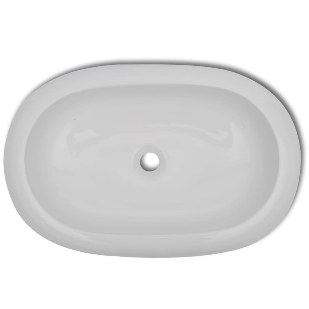 vidaXL Umivalnik z izmenično pipo keramika ovalna bele barve