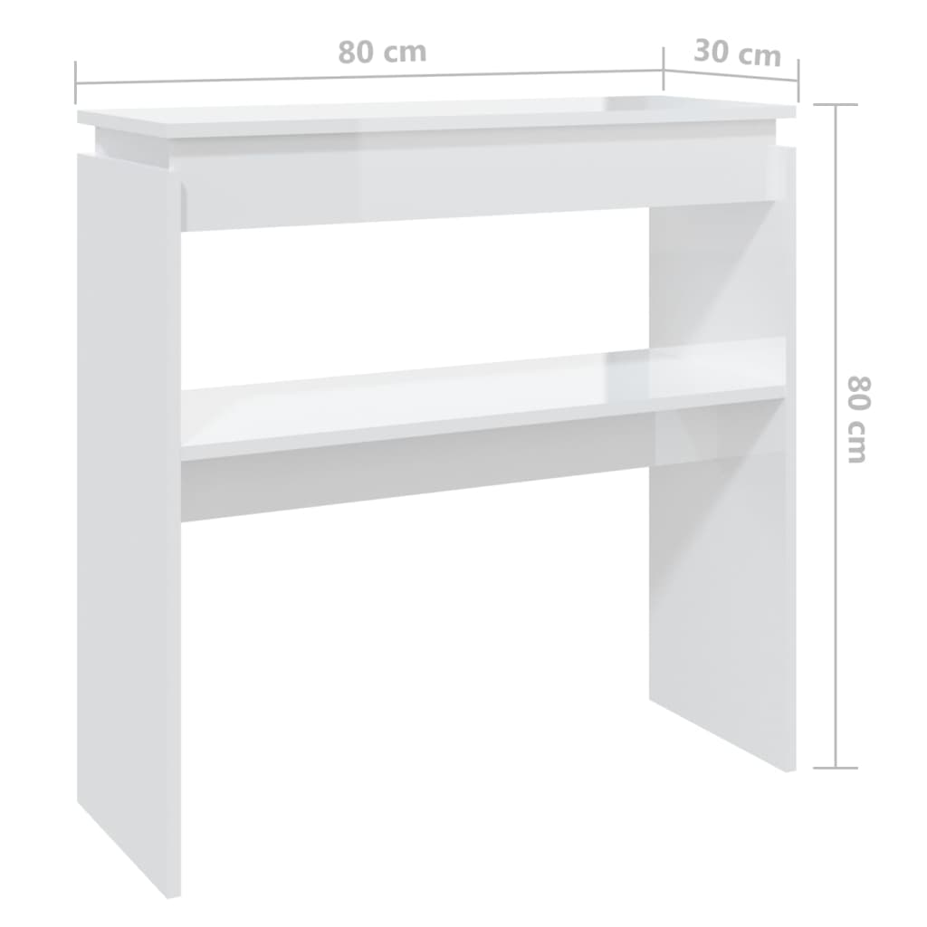 vidaXL Konzolna mizica visok sijaj bela 80x30x80 cm iverna plošča
