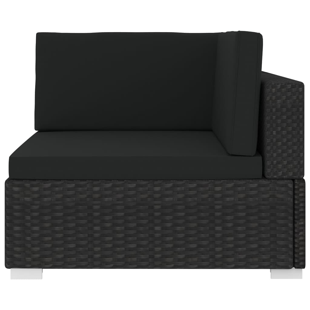 vidaXL Sekcijski kotni stol 1 kos z blazinami poli ratan črn