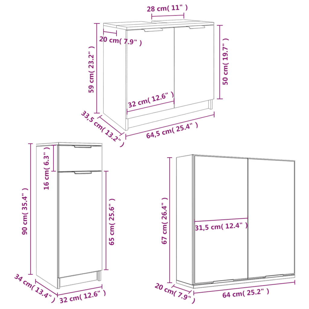 vidaXL Komplet kopalniških omaric 4-delni bel visok sijaj konstr. les