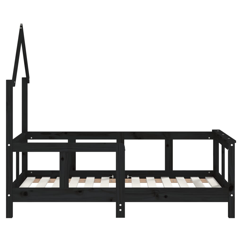 vidaXL Otroški posteljni okvir črn 70x140 cm trdna borovina