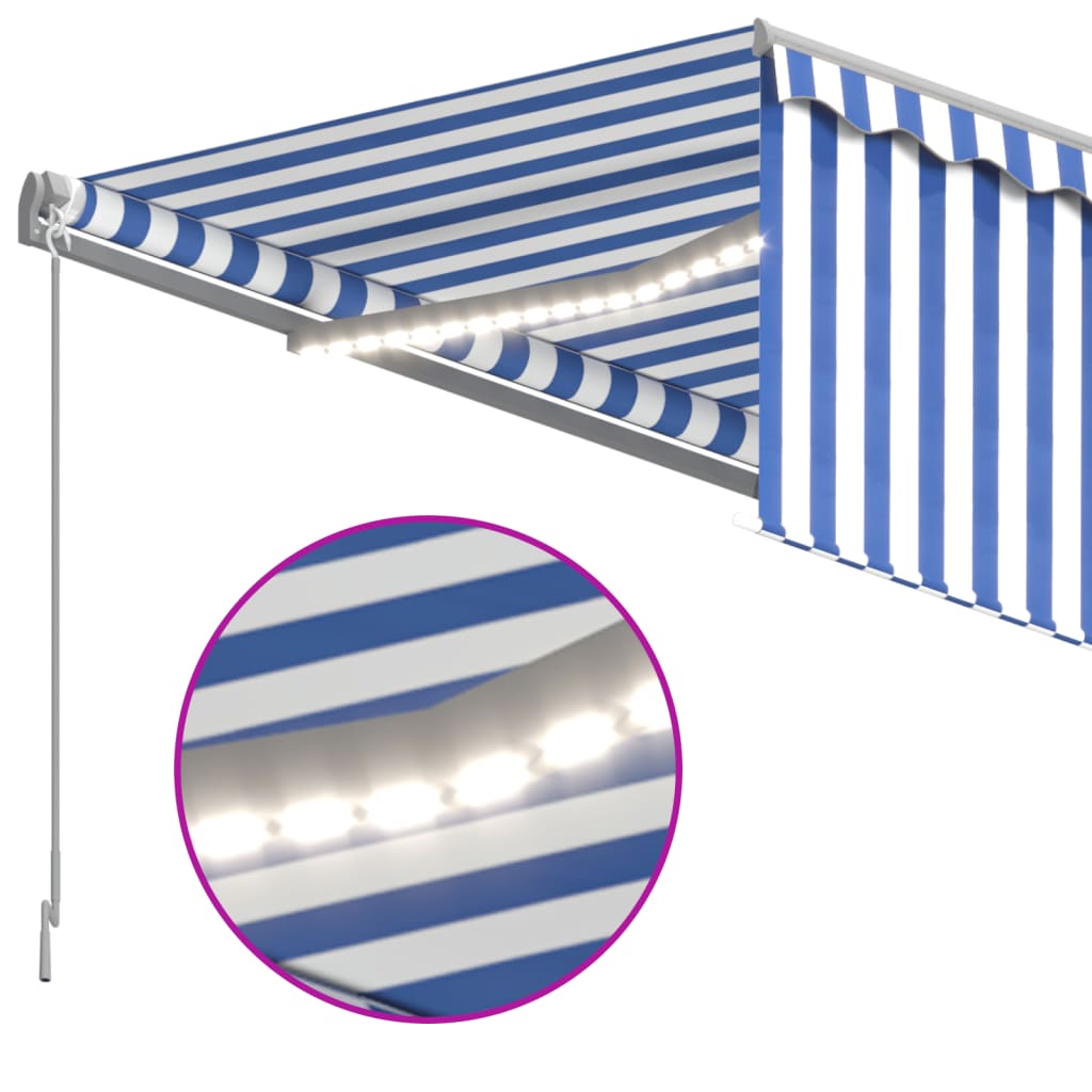 vidaXL Ročno zložljiva tenda s senčilom LED 4,5x3 m modra in bela