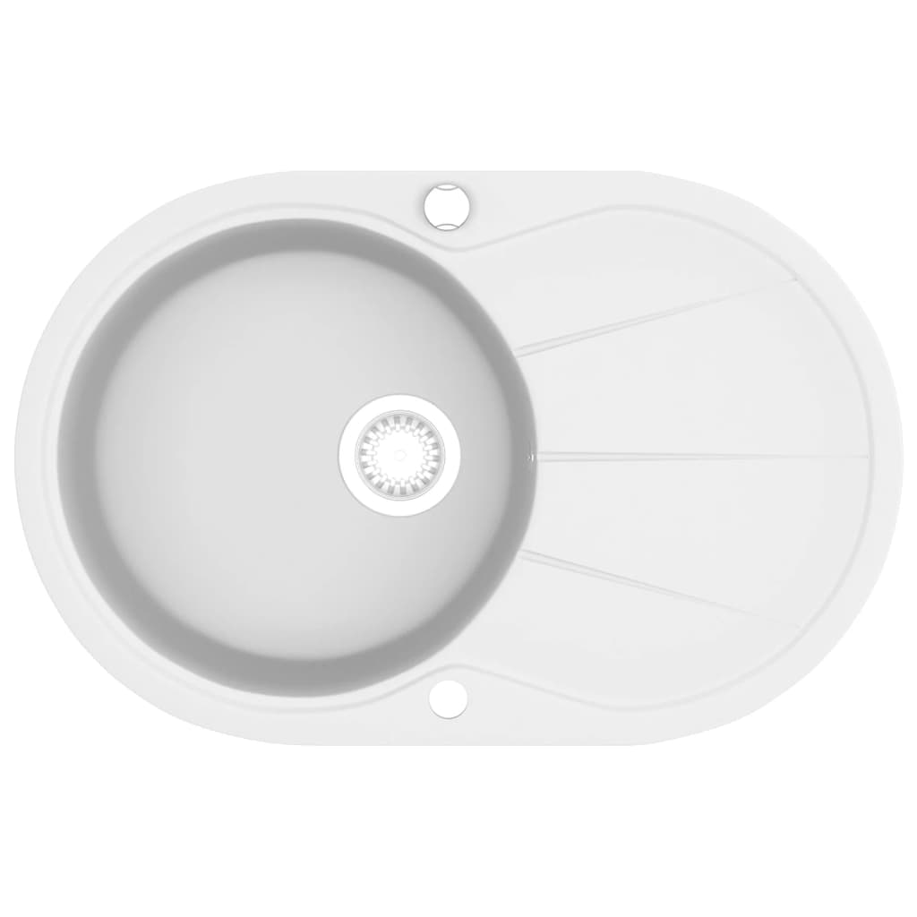 vidaXL Enojno kuhinjsko pomivalno korito iz granita ovalno belo