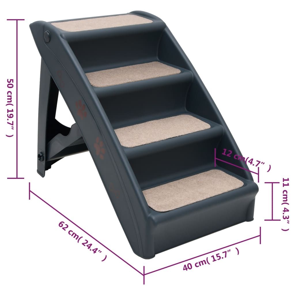 vidaXL Zložljive stopnice za pse 4-delne temno sive