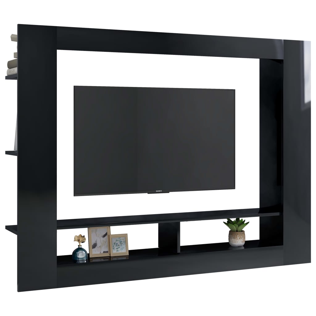 vidaXL TV omarica visok sijaj črna 152x22x113 cm iverna plošča