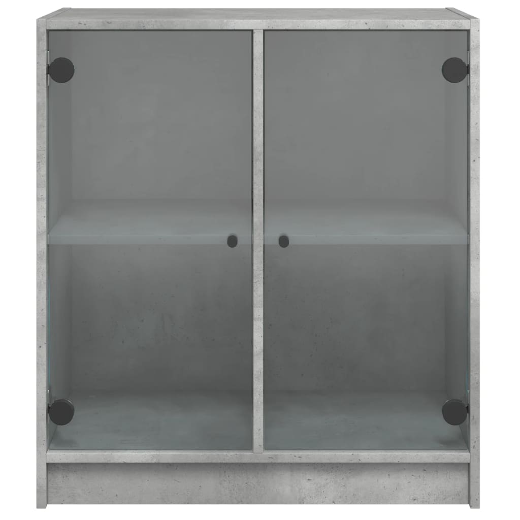 vidaXL Stranska omarica s steklenimi vrati betonsko siva 68x37x75,5 cm
