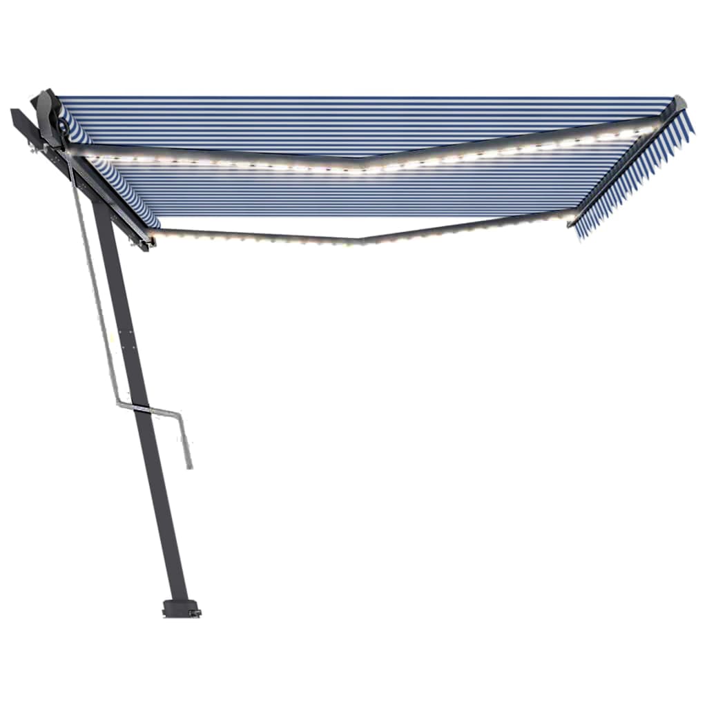 vidaXL Avtomatska tenda LED + senzor 500x300 cm modra in bela