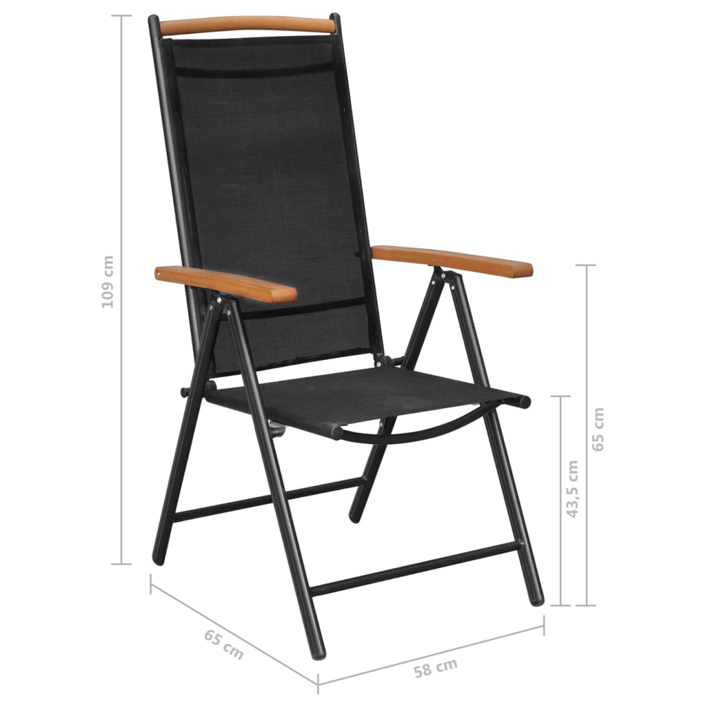 vidaXL Zložljivi vrtni stoli 4 kosi aluminij in textilene črne barve