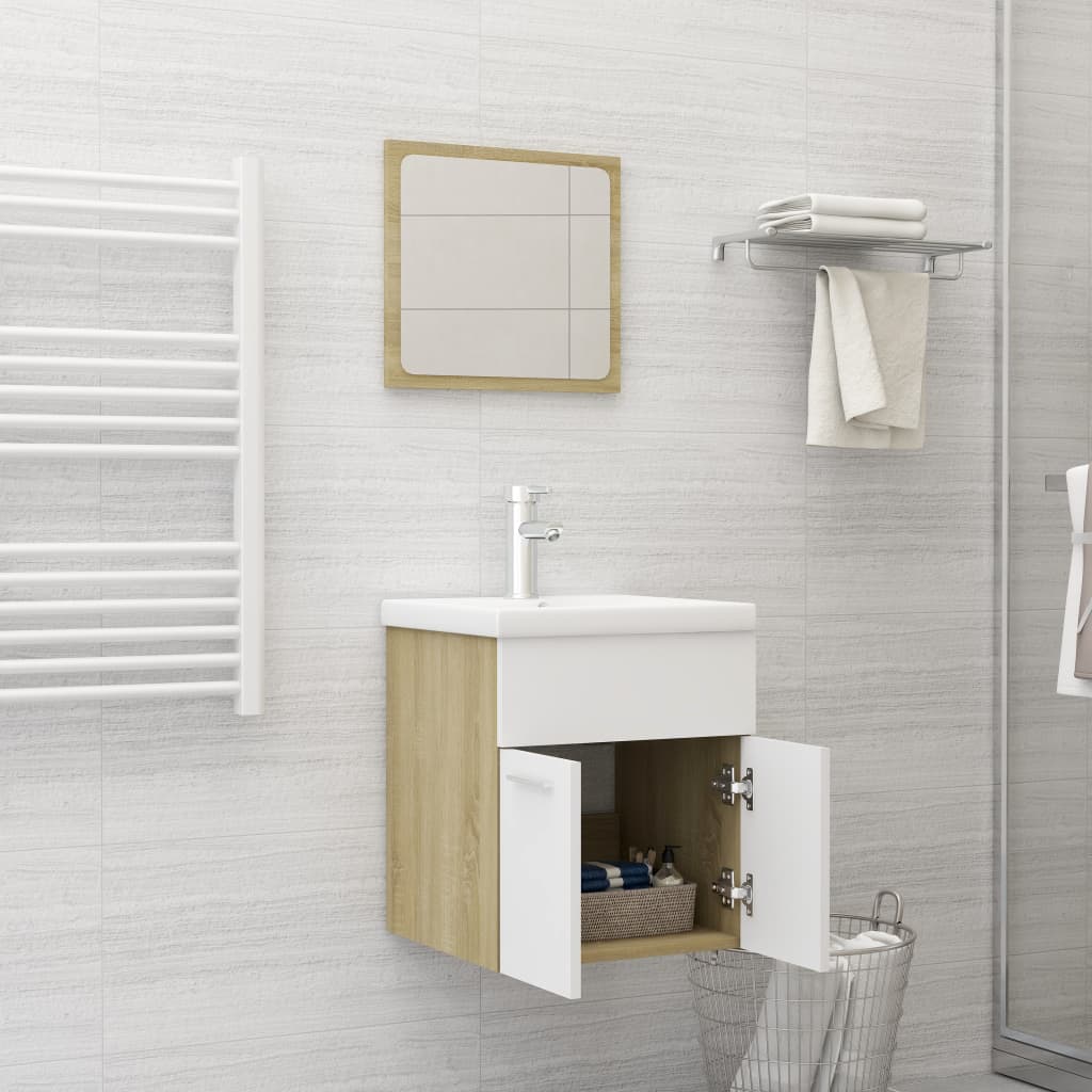 vidaXL 2-delni komplet kopalniškega pohištva bel in sonoma hrast