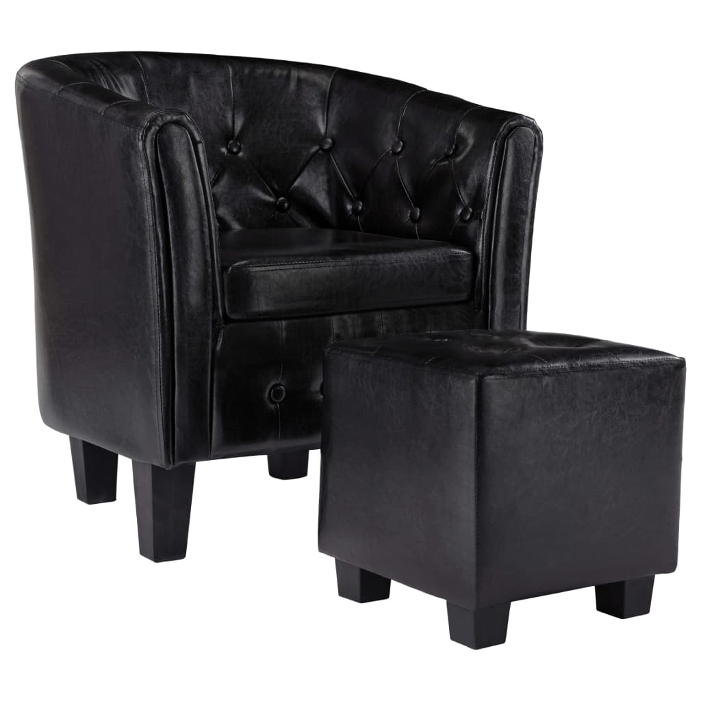 vidaXL Tubast stol s stolčkom za noge iz črnega umetnega usnja