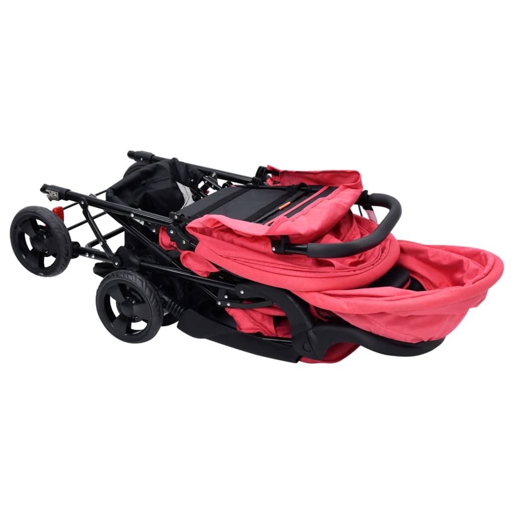 vidaXL Otroški voziček za dvojčke rdeče jeklo