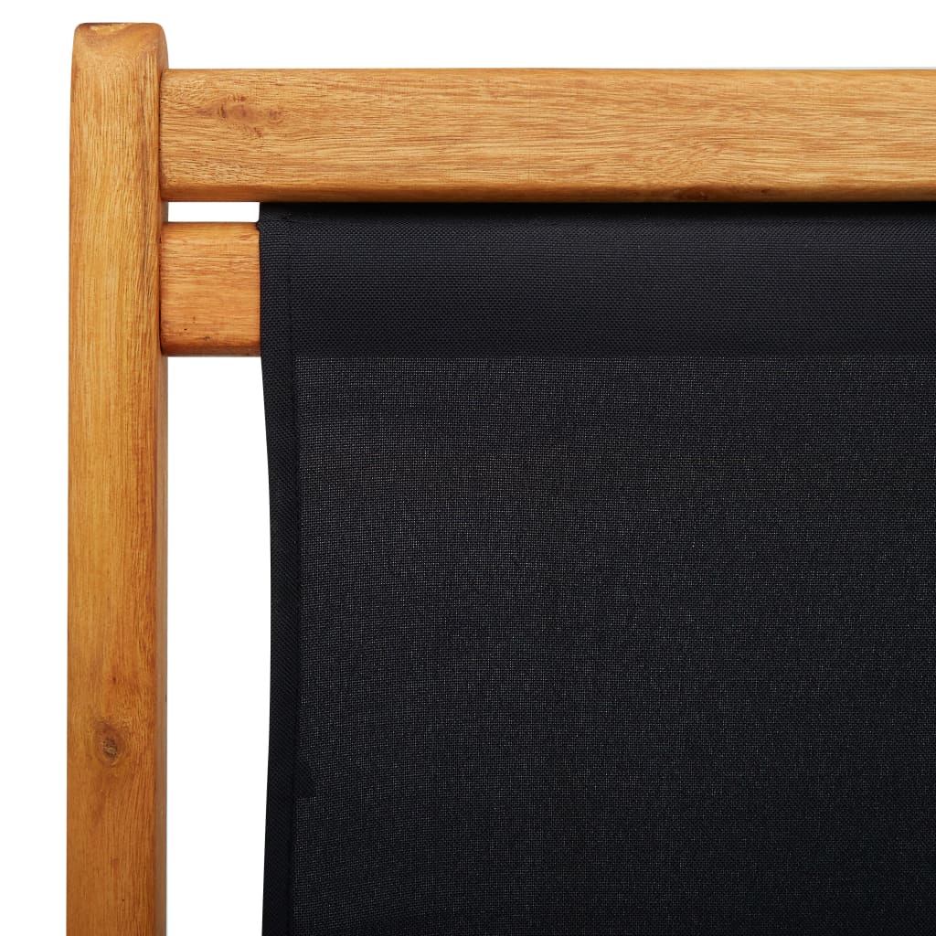 vidaXL Zložljiv stol za na plažo evkaliptusov les in črno blago
