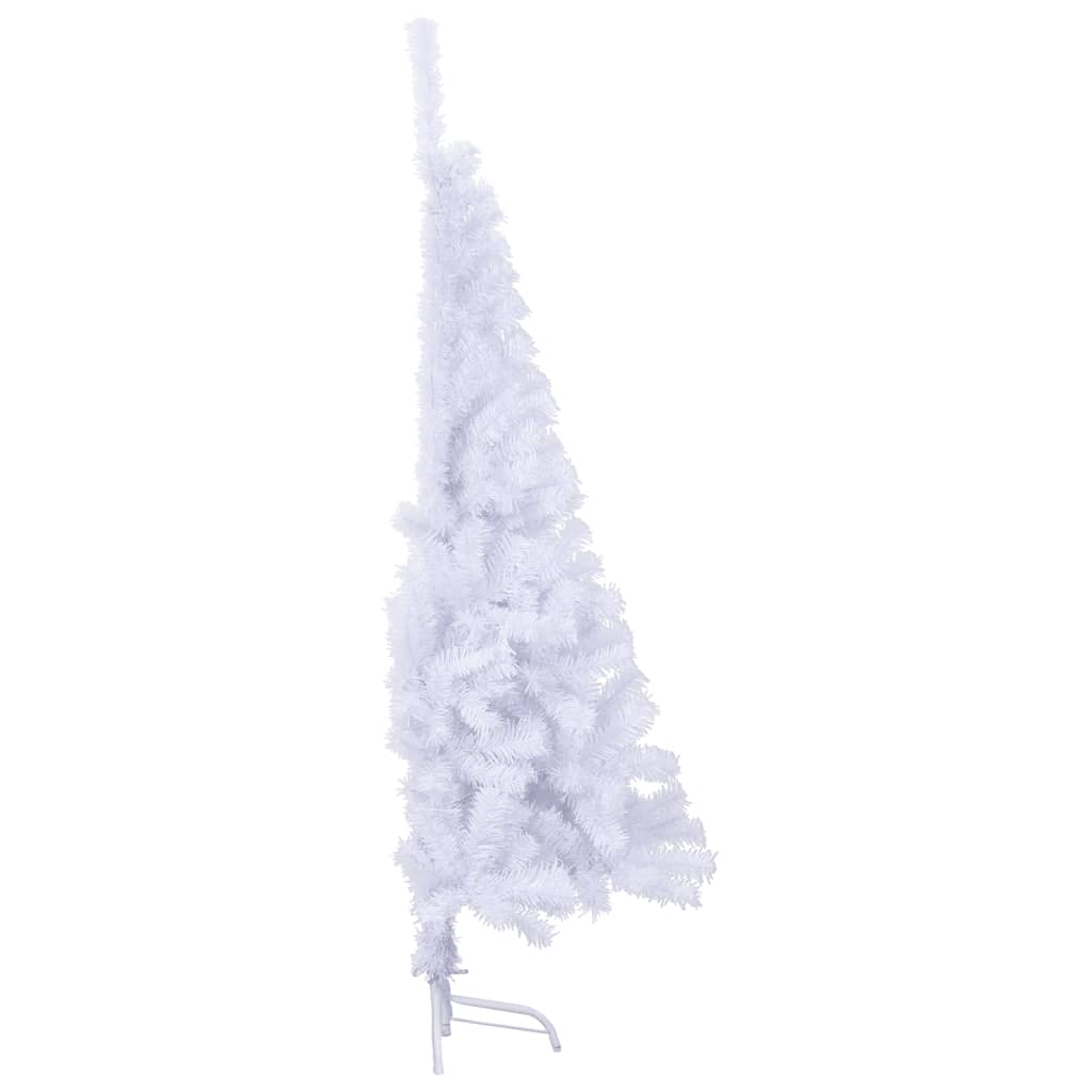vidaXL Umetna polovična novoletna jelka s stojalom bela 150 cm PVC