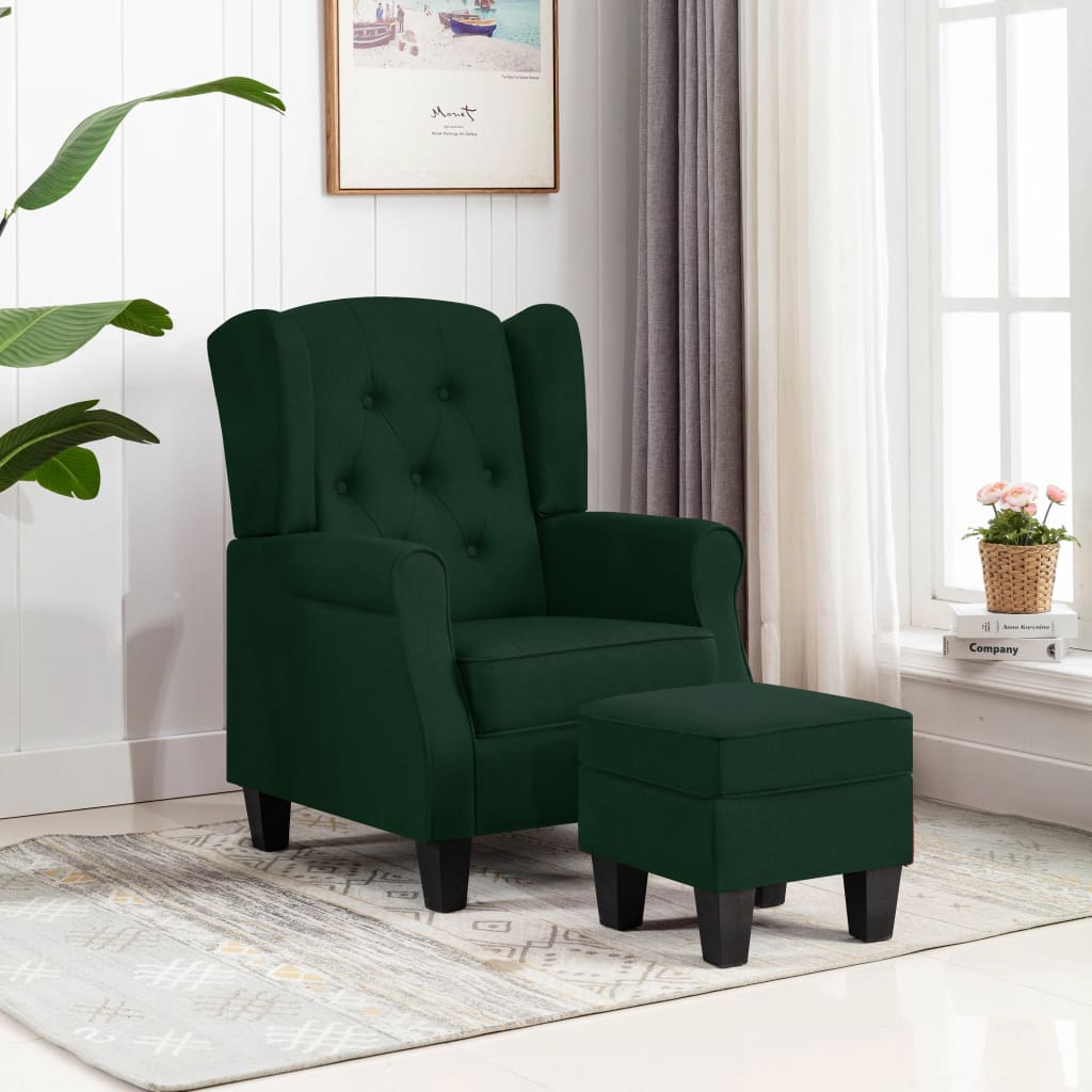 vidaXL Fotelj s stolčkom za noge temno zeleno blago