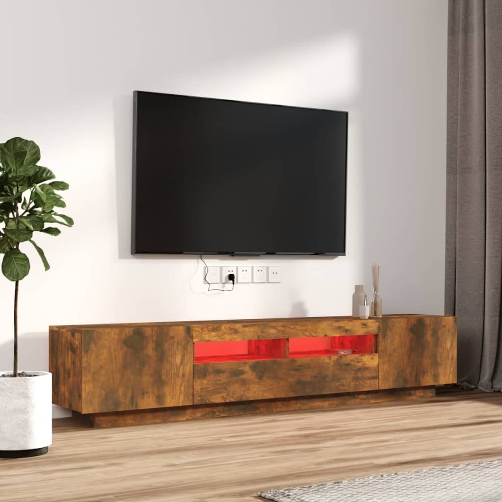 vidaXL Komplet TV omaric LED 2-delni dimljen hrast inženirski les