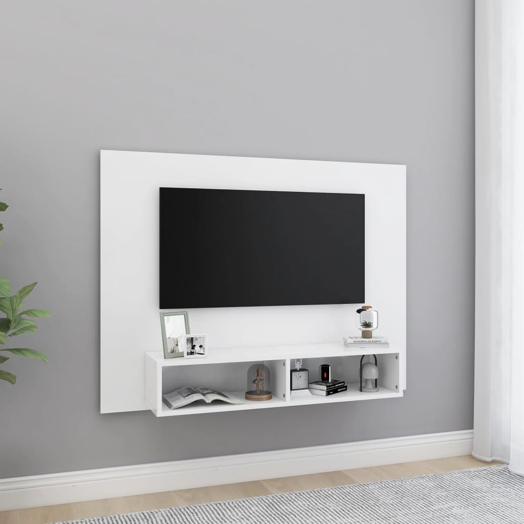 vidaXL Stenska TV omarica bela 120x23,5x90 cm iverna plošča