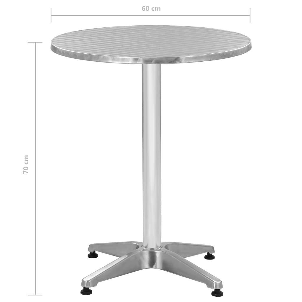 vidaXL Vrtna miza srebrna 60x70 cm aluminij
