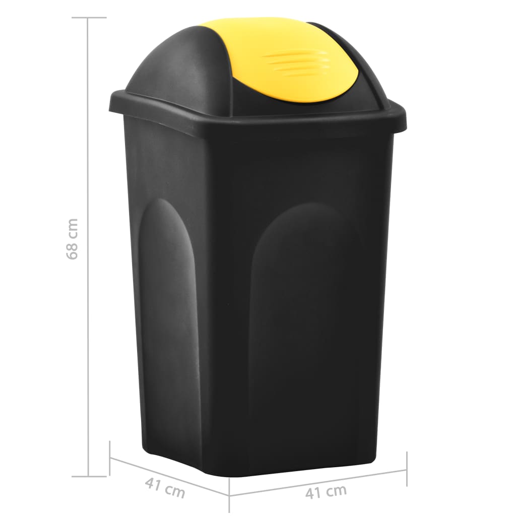 vidaXL Koš za smeti z nihajnim pokrovom 60 L črn in rumen