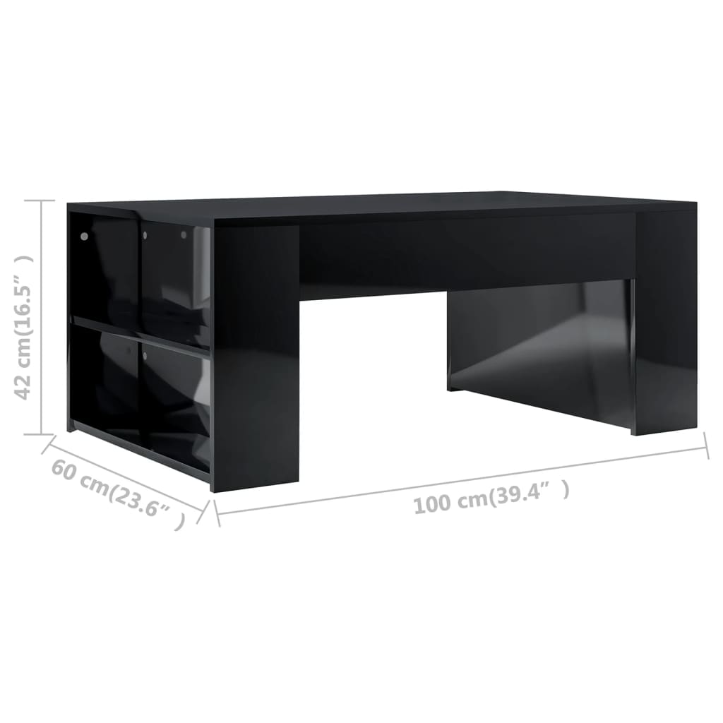 vidaXL Klubska mizica visok sijaj črna 100x60x42 cm iverna plošča