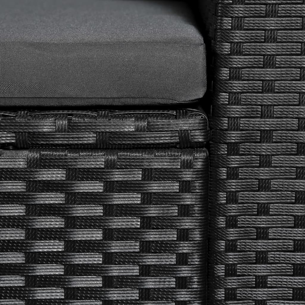 vidaXL Vrtni kavč trosed črn poli ratan s sivimi blazinami