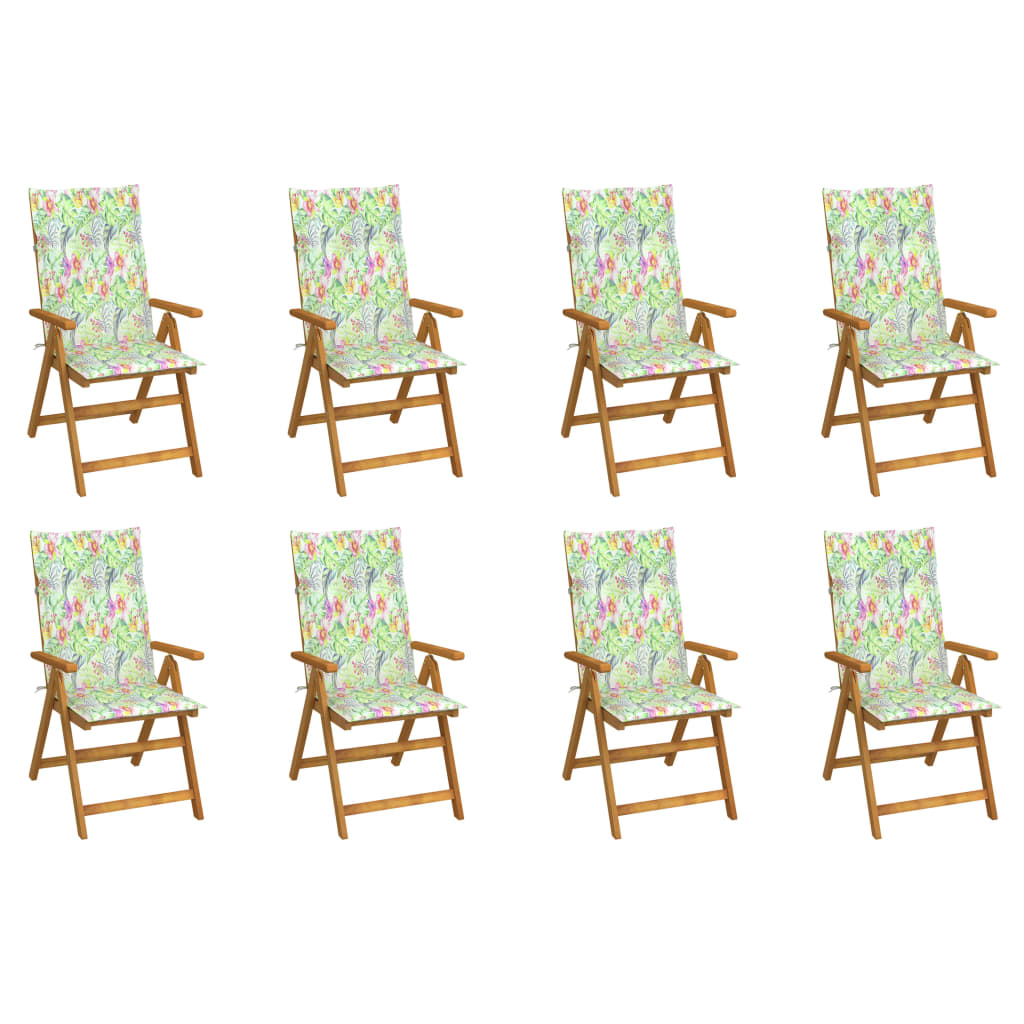 vidaXL Zložljivi vrtni stoli z blazinami 8 kosov trden akacijev les