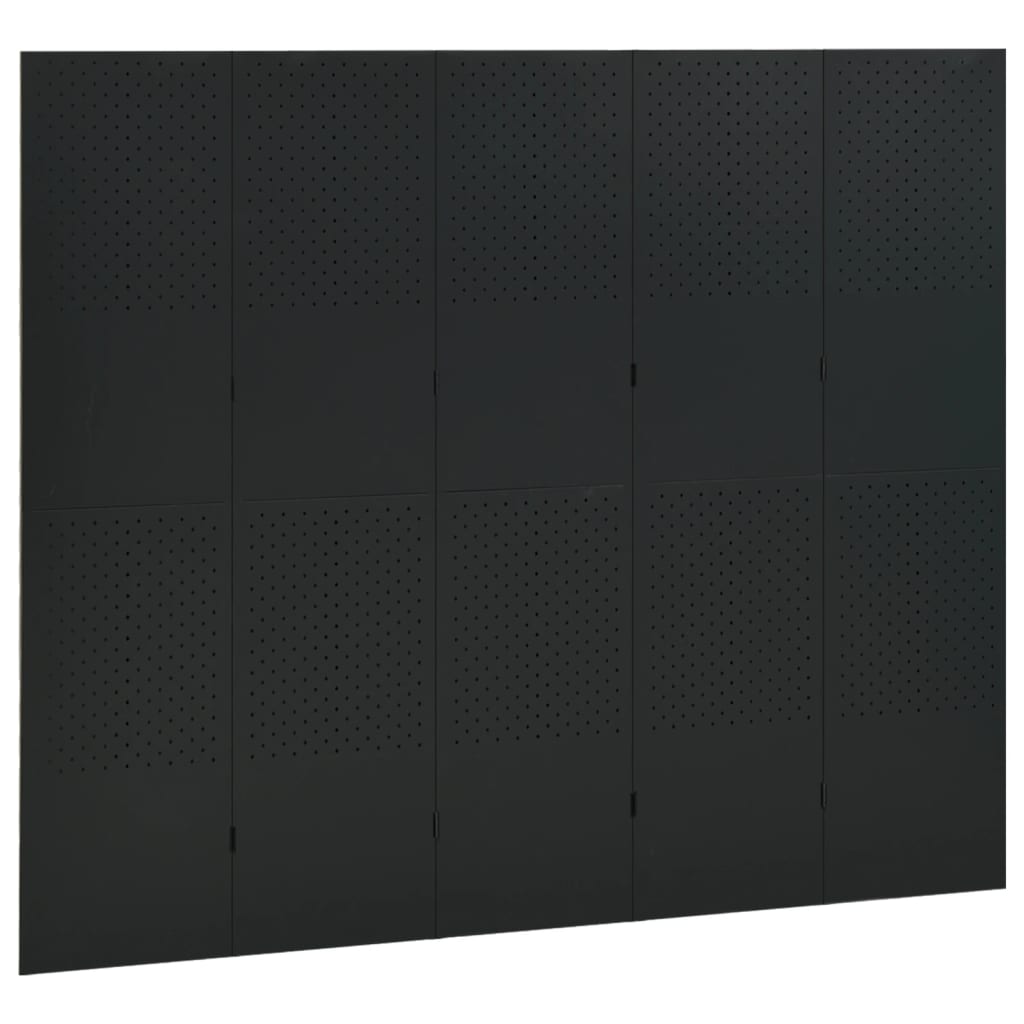 vidaXL Paravan 5-delni črn 200x180 cm jeklo