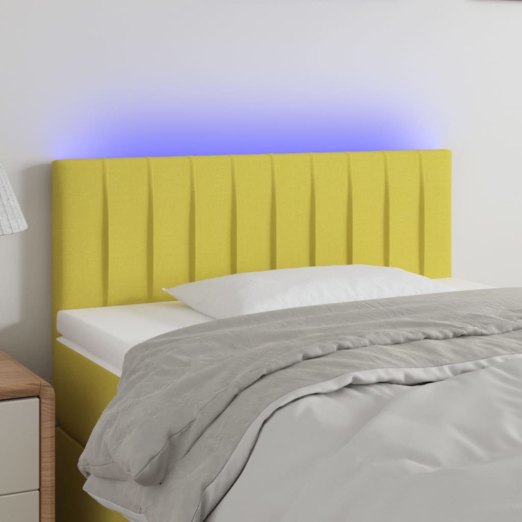 vidaXL LED posteljno vzglavje zeleno 80x5x78/88 cm blago