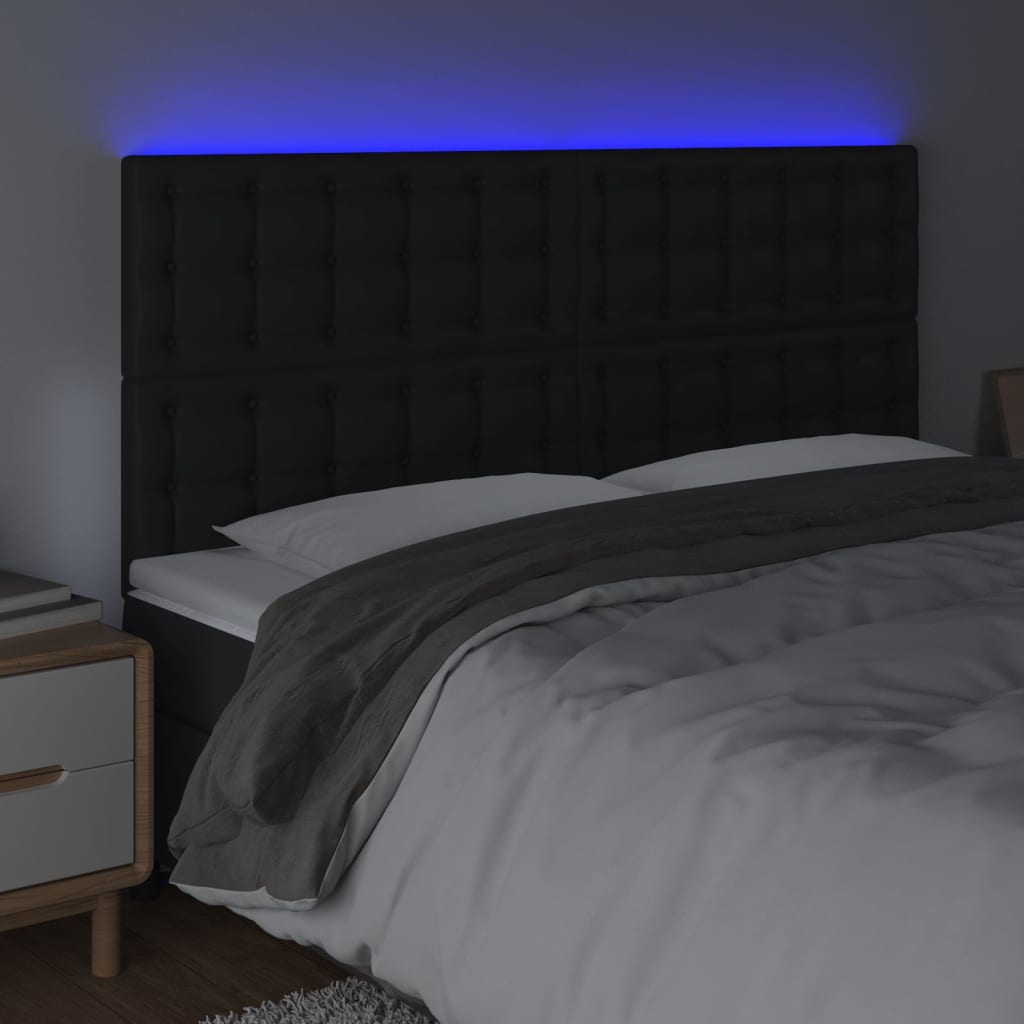 vidaXL LED posteljno vzglavje črno 180x5x118/128 cm umetno usnje