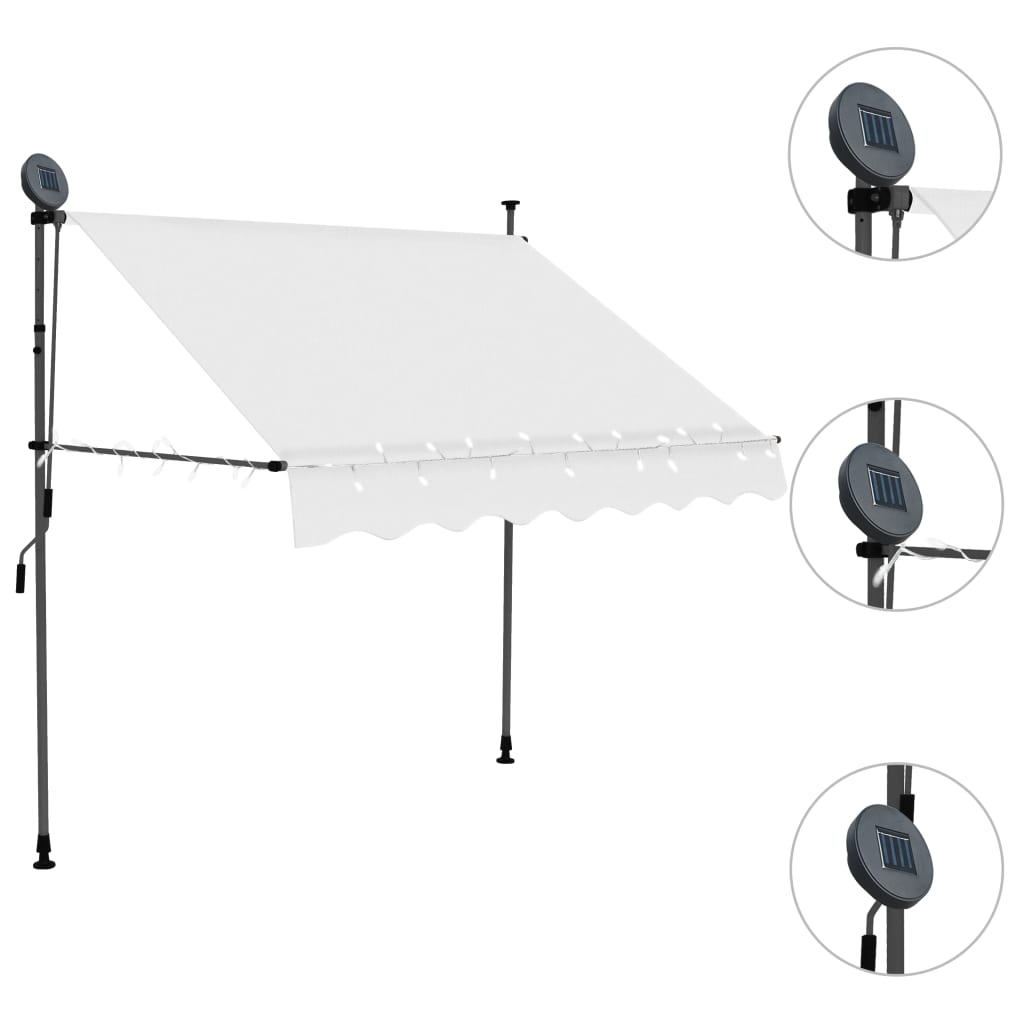 vidaXL Ročno zložljiva tenda z LED lučkami 150 cm krem