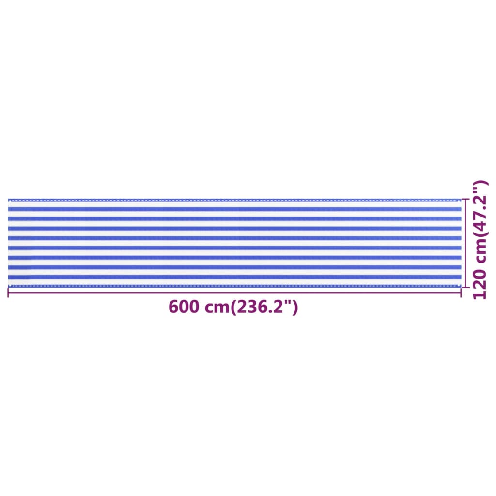 vidaXL Balkonsko platno modro in belo 120x600 cm HDPE