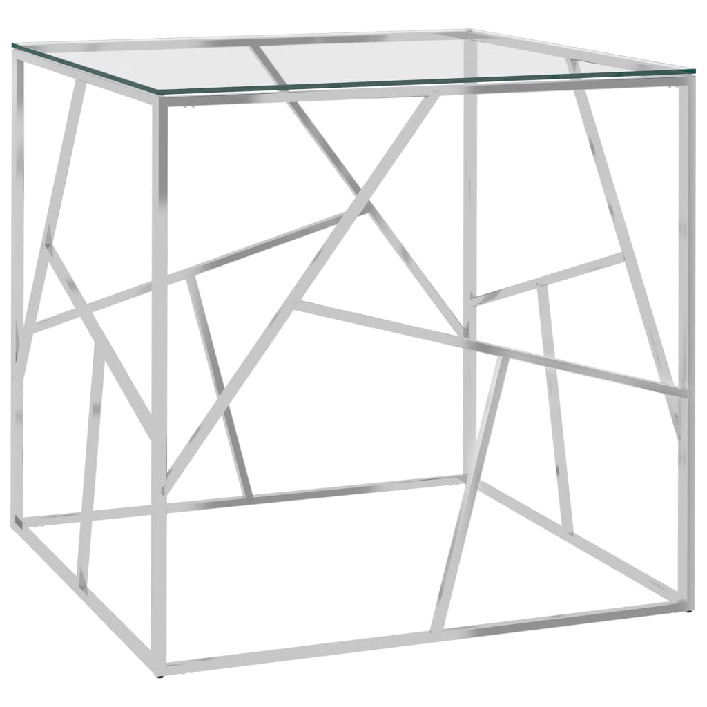 vidaXL Klubska mizica srebrna 55x55x55 cm nerjaveče jeklo in steklo