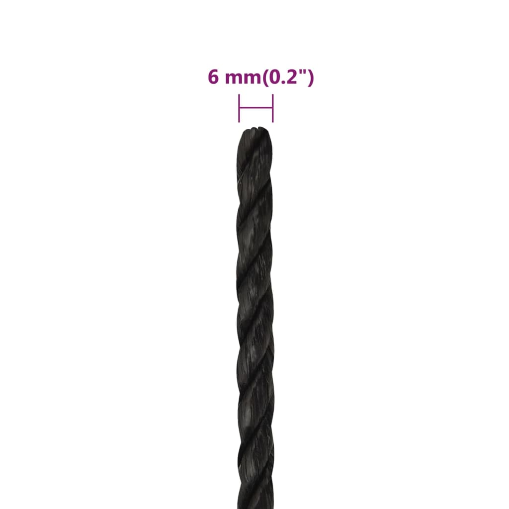 vidaXL Delovna vrv črna 6 mm 25 m polipropilen