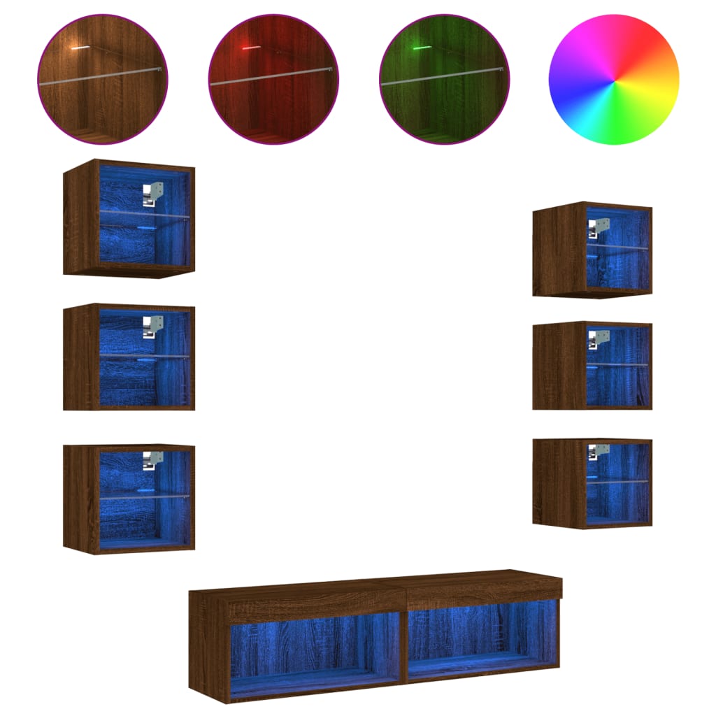 vidaXL Komplet TV omaric LED 8-delni rjavi hrast inženirski les