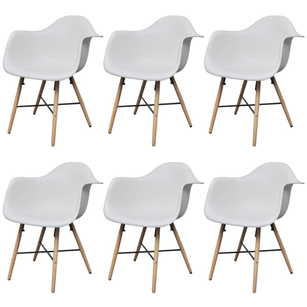 vidaXL Jedilni stoli 6 kosov bela plastika in bukovina