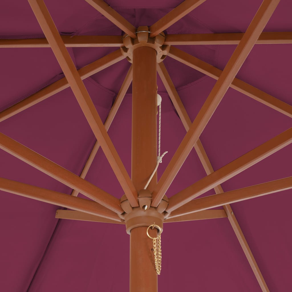 vidaXL Zunanji senčnik z lesenim drogom 300 cm bordo rdeč