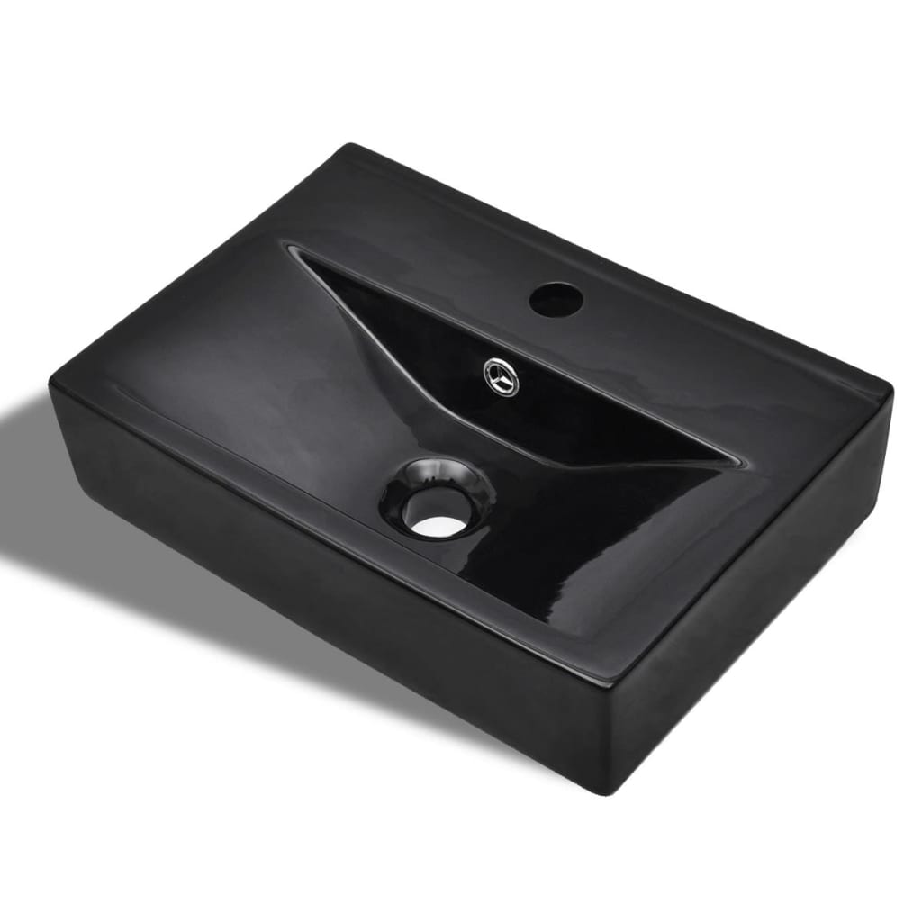 vidaXL Keramični kopalniški umivalnik črn pravokoten