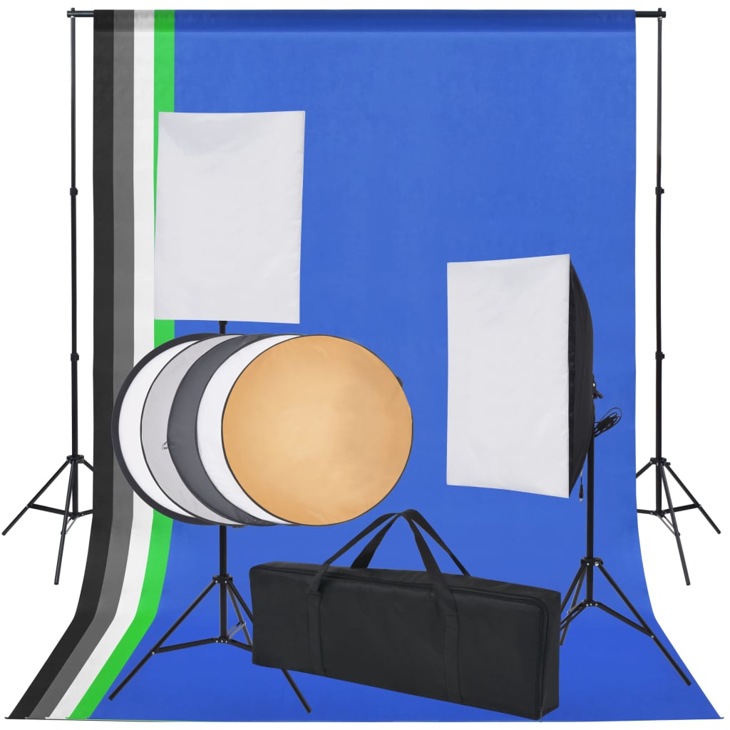 vidaXL Komplet za fotografski studio: 5 barvnih ozadij in 2 softboxa