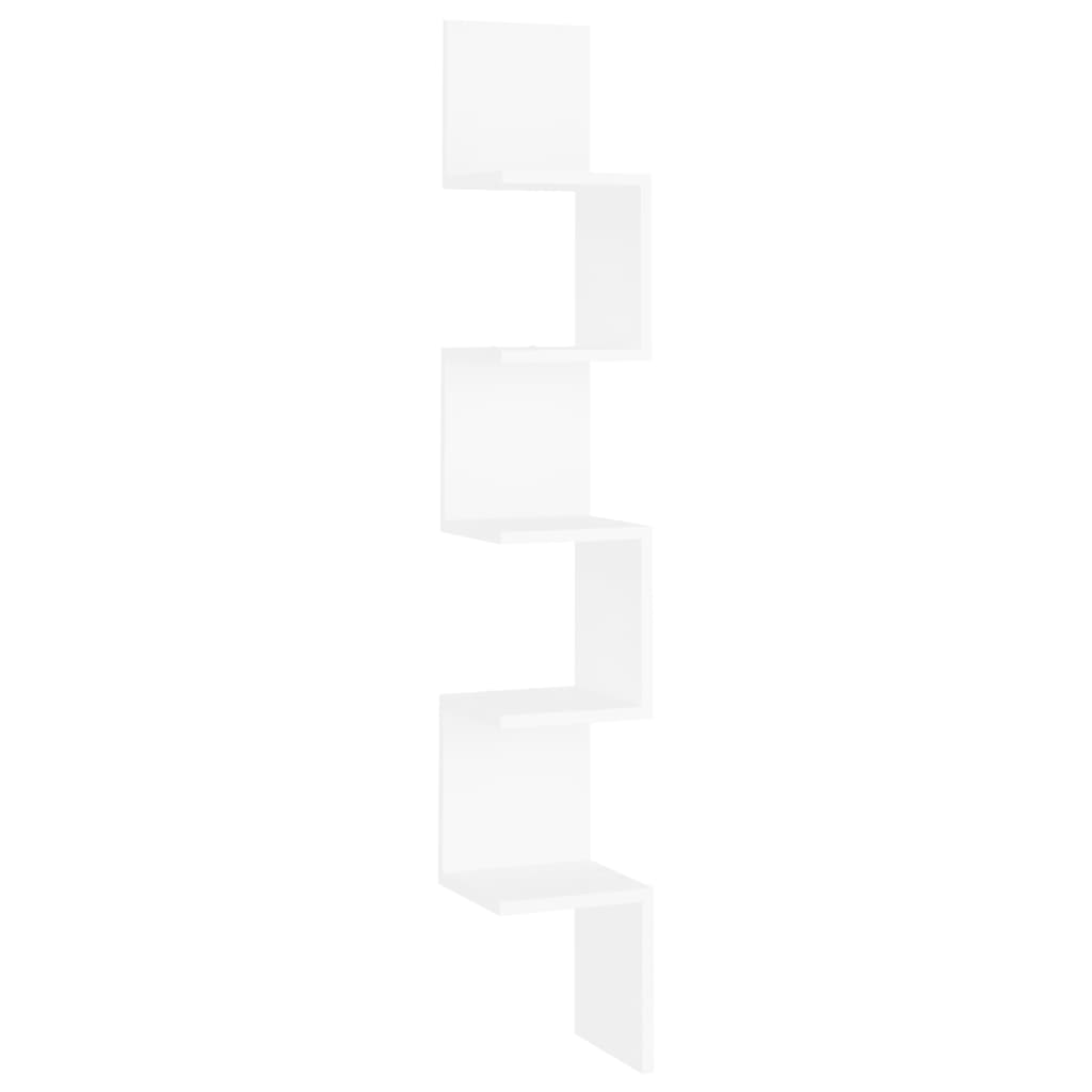 vidaXL Stenska kotna polica bela 20x20x127,5 cm iverna plošča
