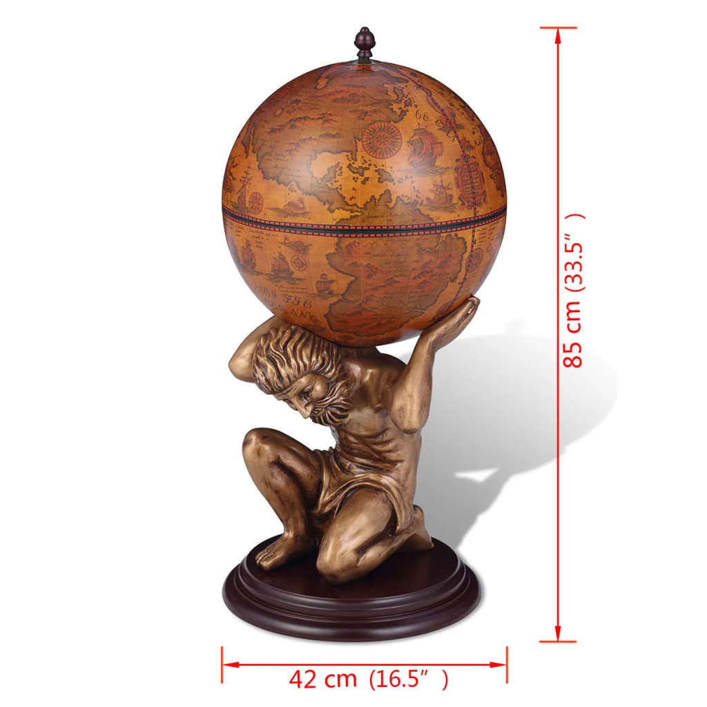 vidaXL Globus z barom / stojalo za vino Atlas dizajn 42x42x85 cm