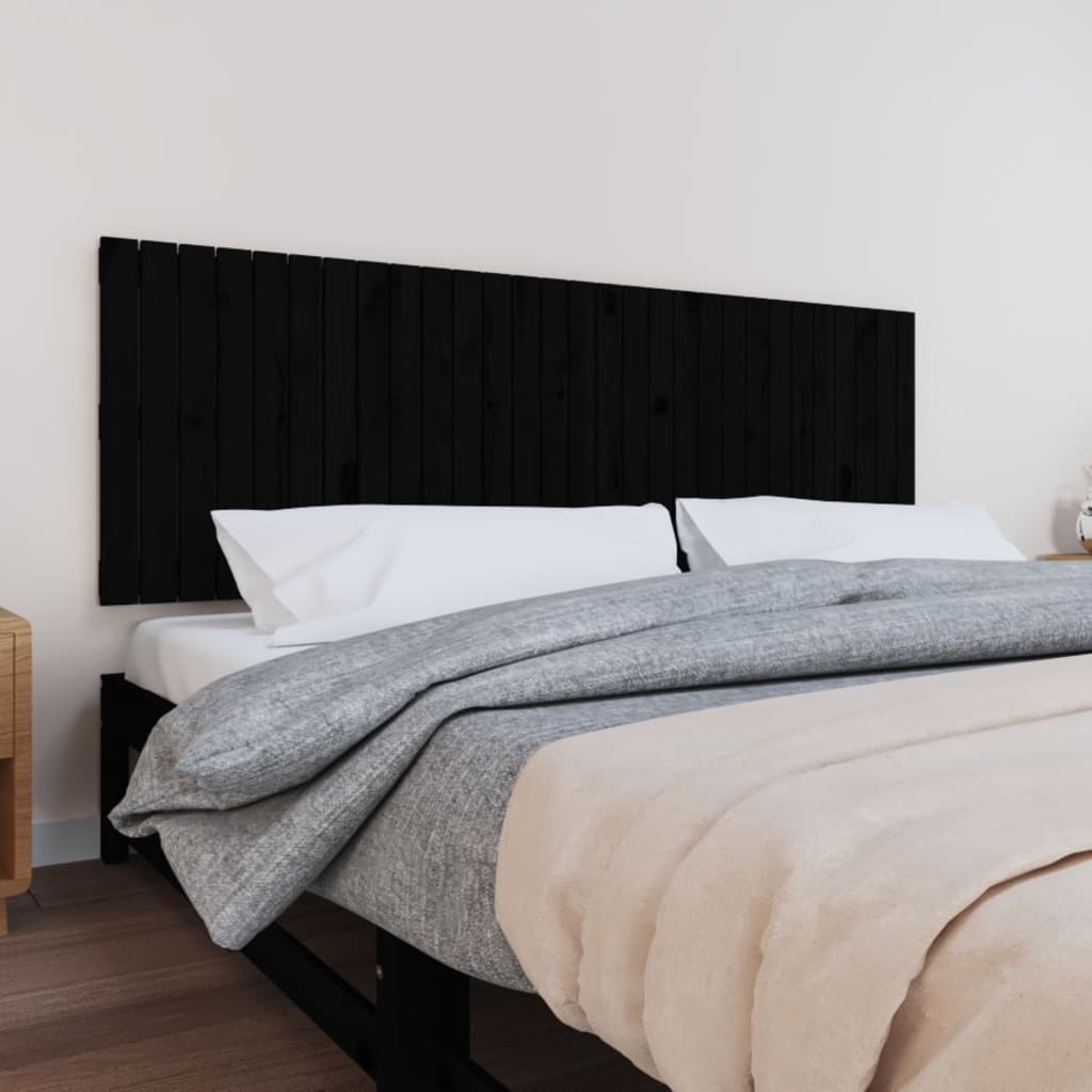 vidaXL Stensko posteljno vzglavje črno 185x3x60 cm trdna borovina
