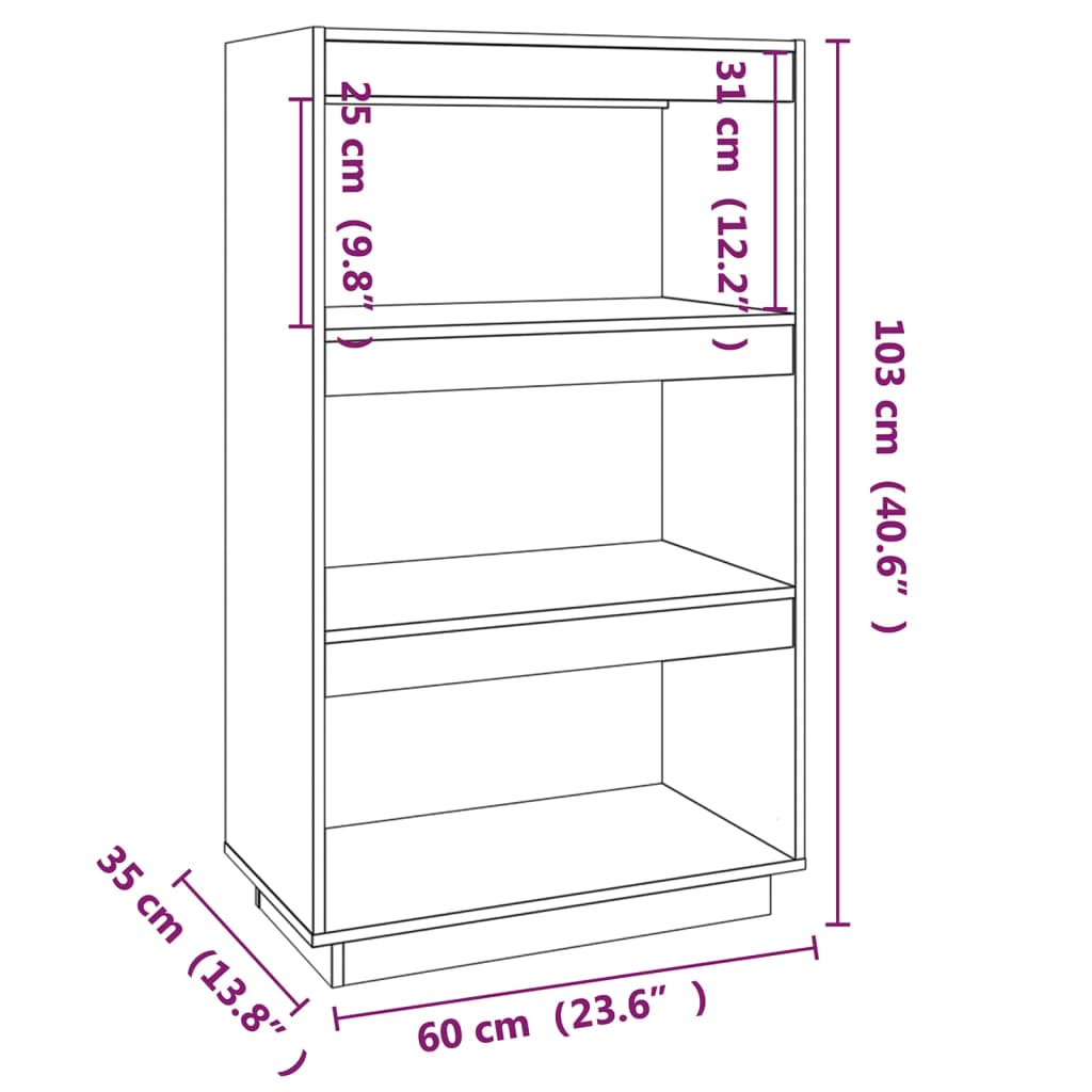 vidaXL Knjižna omara za razdelitev prostora 60x35x103 cm borovina