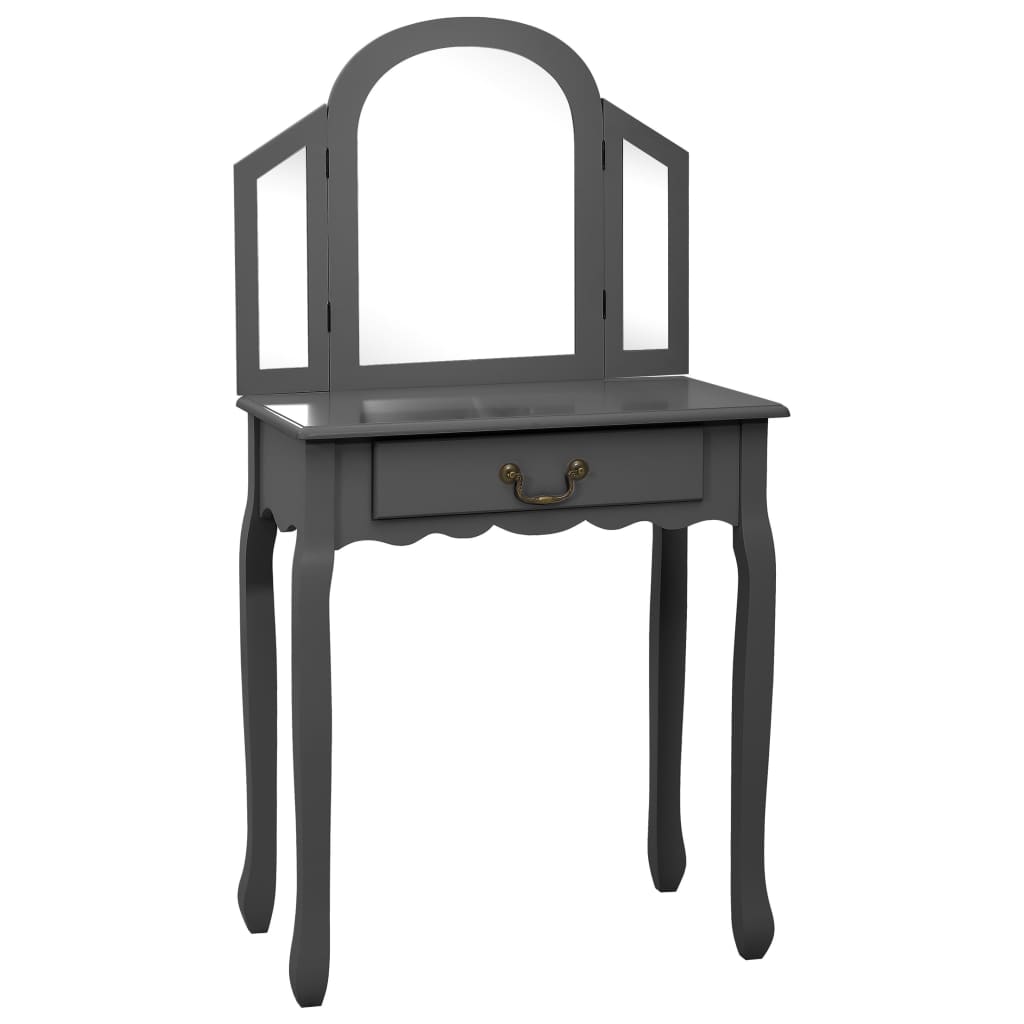 vidaXL Mizica za ličenje s stolčkom siva 65x36x128cm pavlovnija in MDF