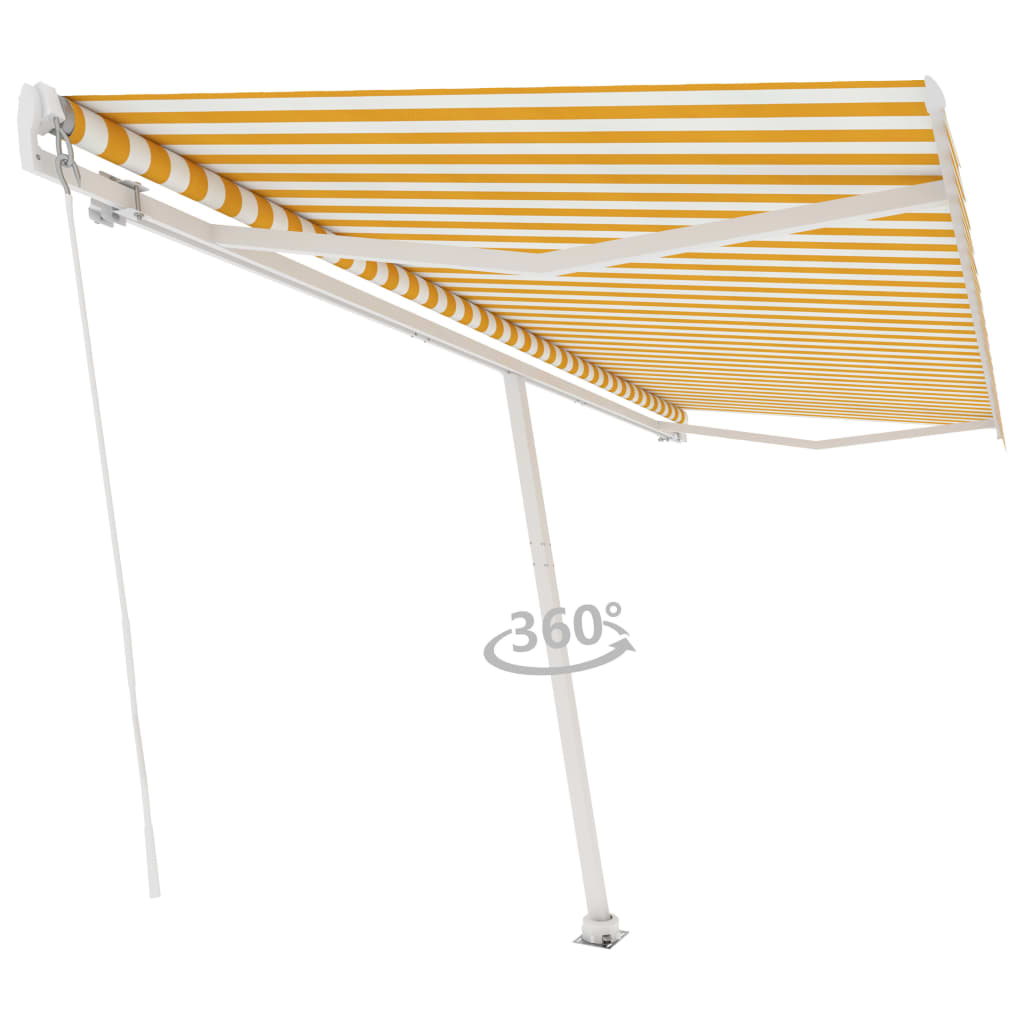 vidaXL Prostostoječa ročno zložljiva tenda 500x350 cm rumena/bela