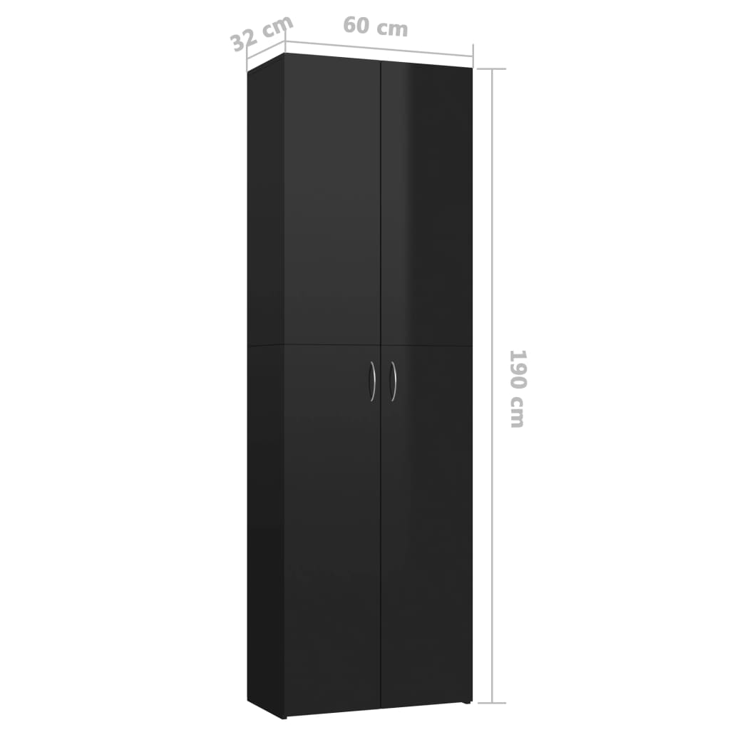 vidaXL Pisarniška omara visok sijaj črna 60x32x190 cm iverna plošča