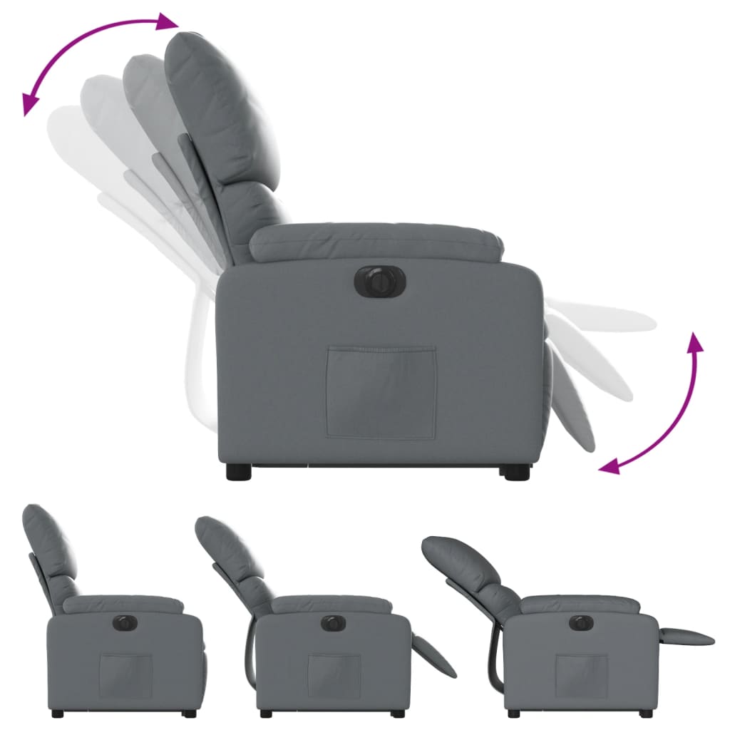 vidaXL Električni naslanjač s funkcijo vstajanja sivo umetno usnje