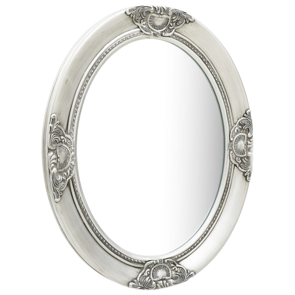 vidaXL Stensko ogledalo v baročnem stilu 50x60 cm srebrno